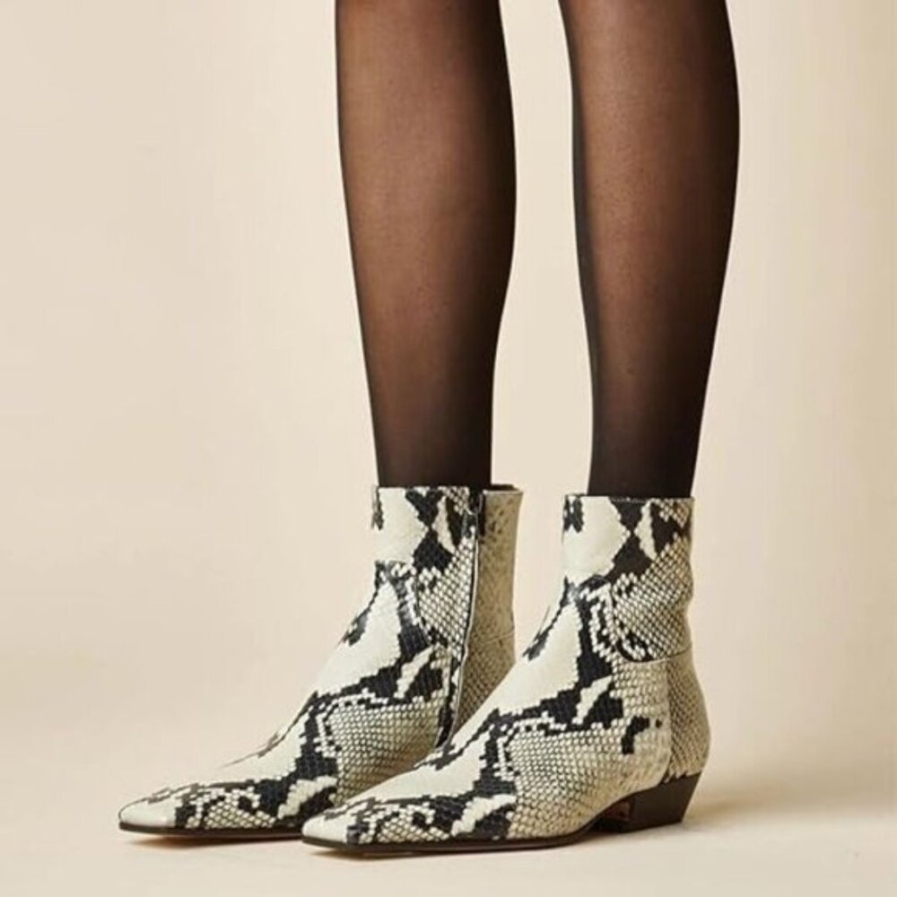 miss left Women's Snakeskin Square Closed Toe Low Chunky Heel Ankle Booties Shoe